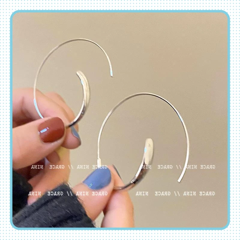 铜合金锆石耳饰 气质小众高级简约风银色素圈耳环女生轻奢设计感