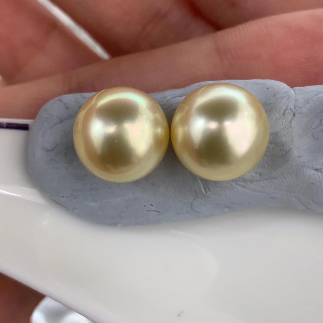 定制海水珍珠未镶嵌裸珠11-12mm金珠裸珠两颗