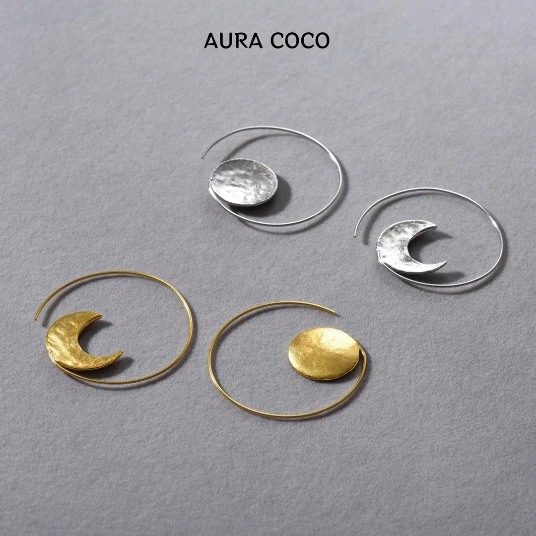 COCO高定 镀K金 月亮耳圈  时尚轻奢耳饰C8601