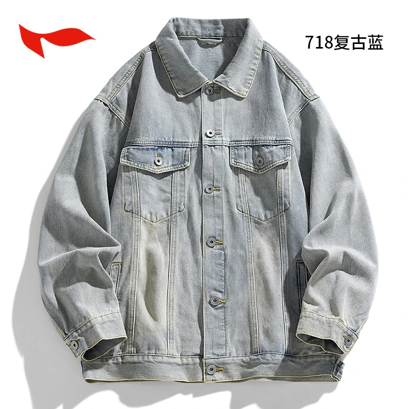 FLYMAN/李宇美式牛仔外套男春秋季休闲宽松夹克复古百搭翻领上衣