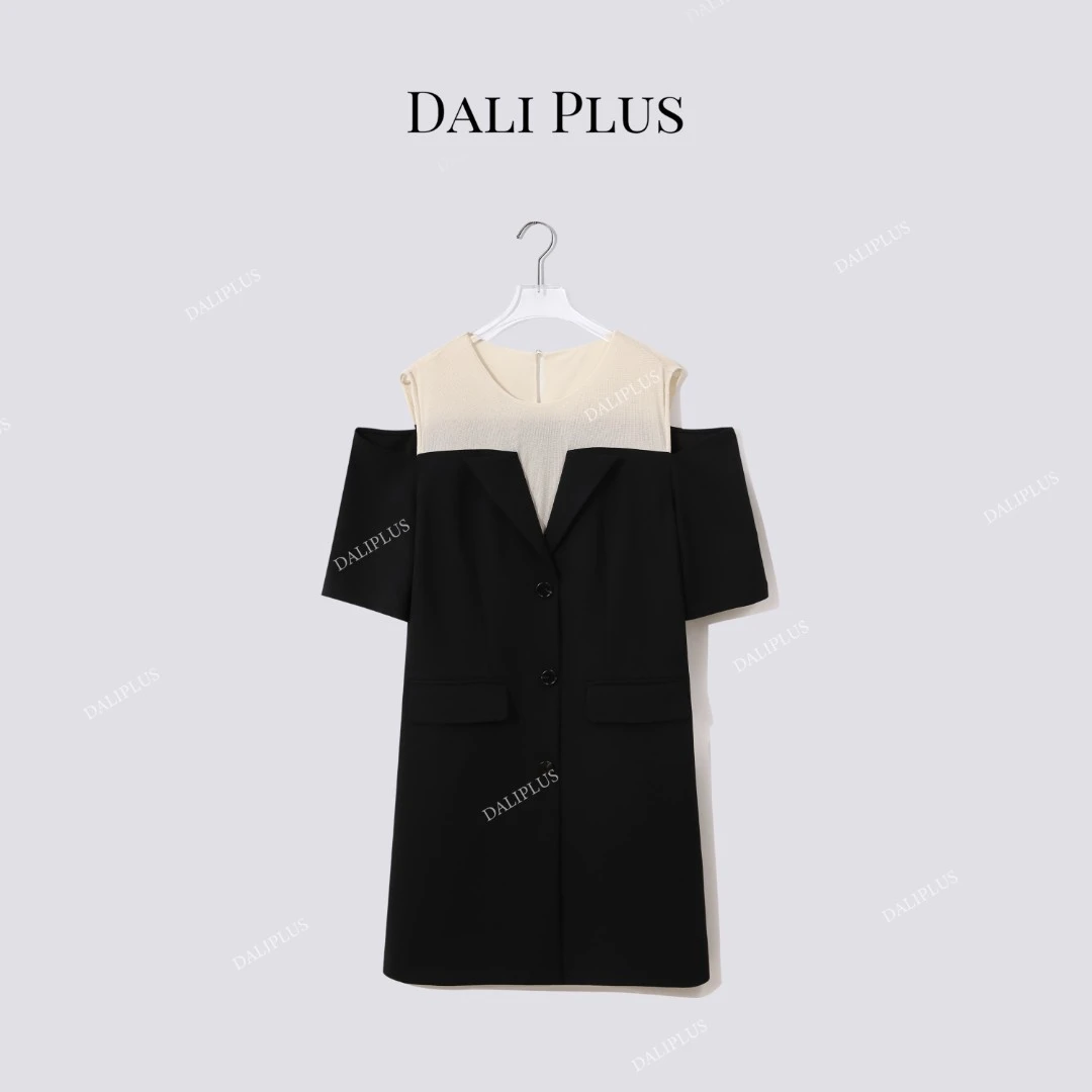 DALI PLUS“高克重醋酸西装裙”假两件露肩款连衣裙-D5LT2188