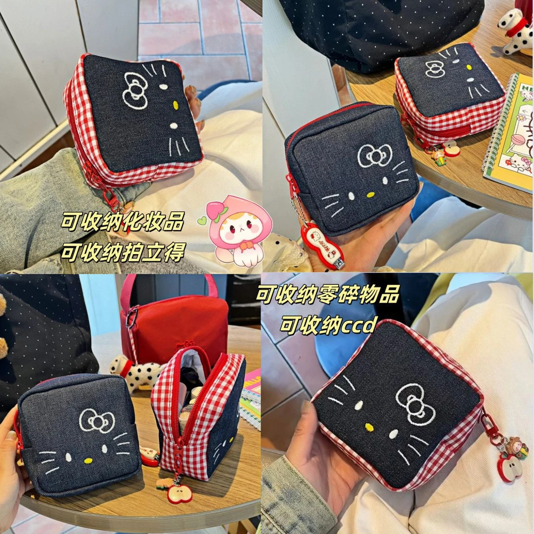新款kt小方包刺绣kitty化妆包大容量可爱卡通姨妈巾杂物收纳包女