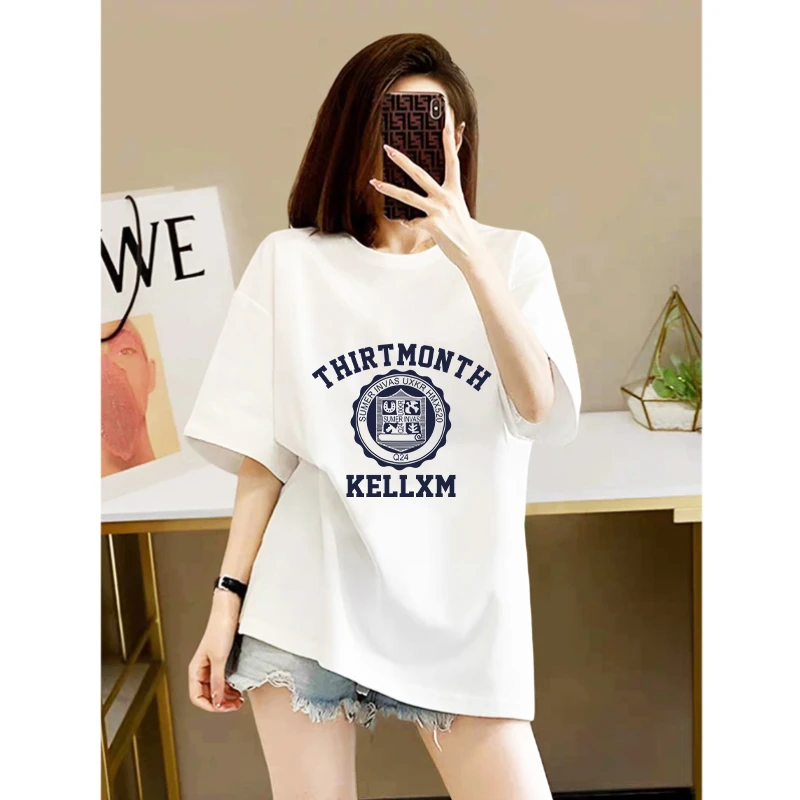 美式字母印花纯棉宽松2025春夏季新款女式休闲时尚韩版短袖T恤衫