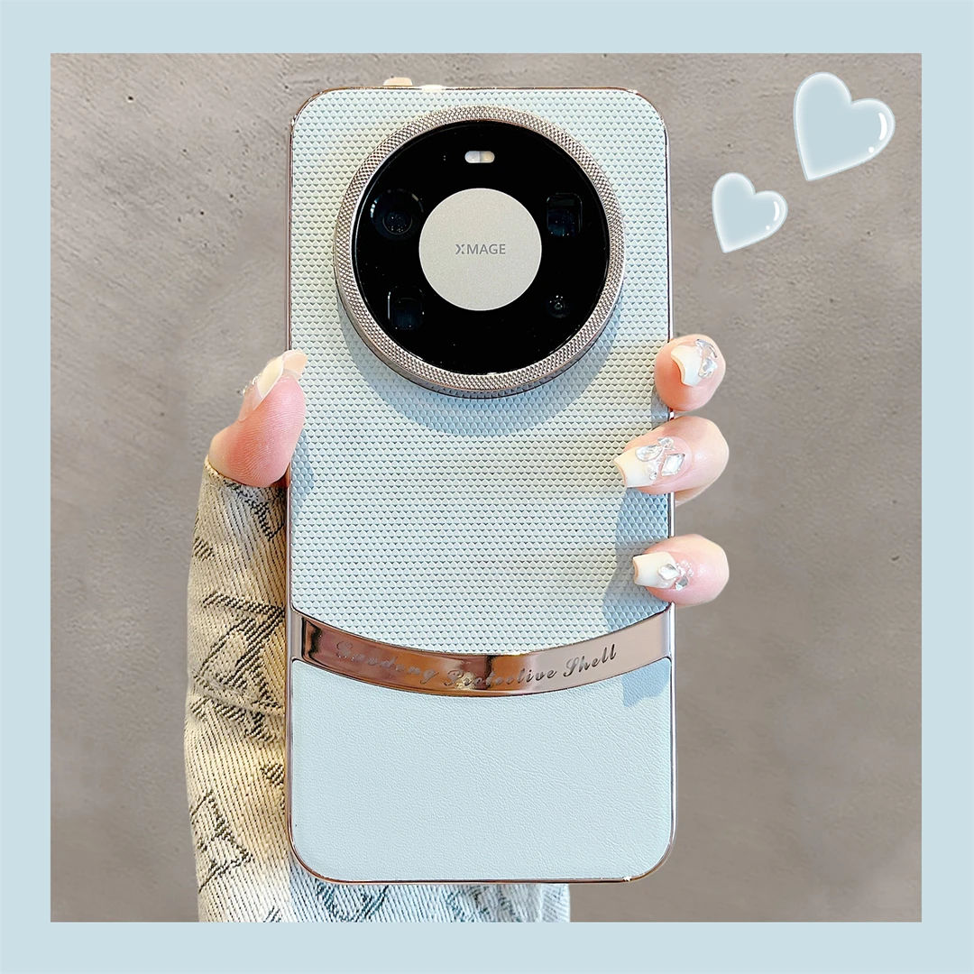 适用华为mate80promax手机壳高档电镀素皮拼接mate70/60pro全包女