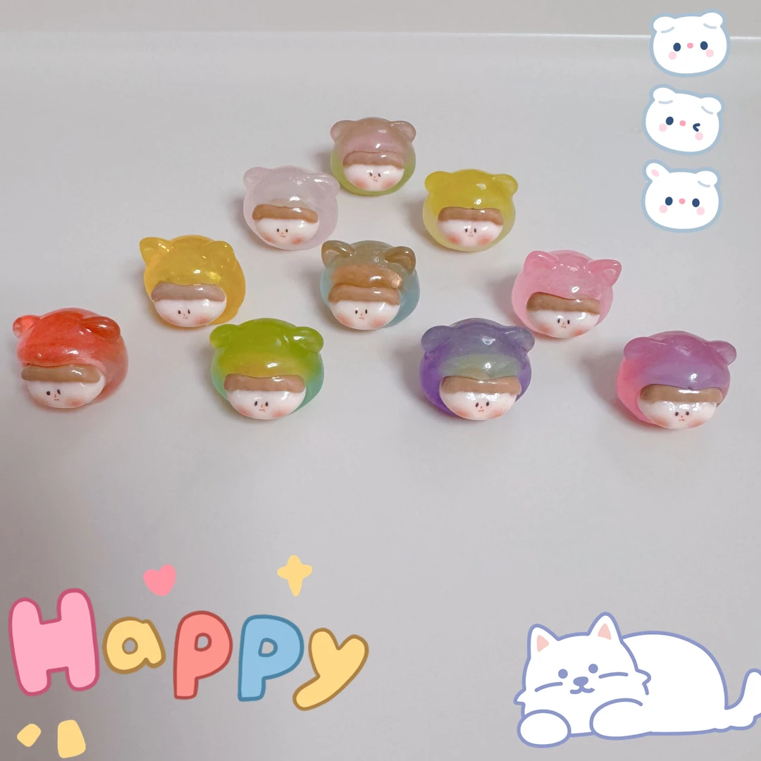 「对对碰+4许愿」迷你渐变小狗小猫脑袋 手工diy树脂摆件
