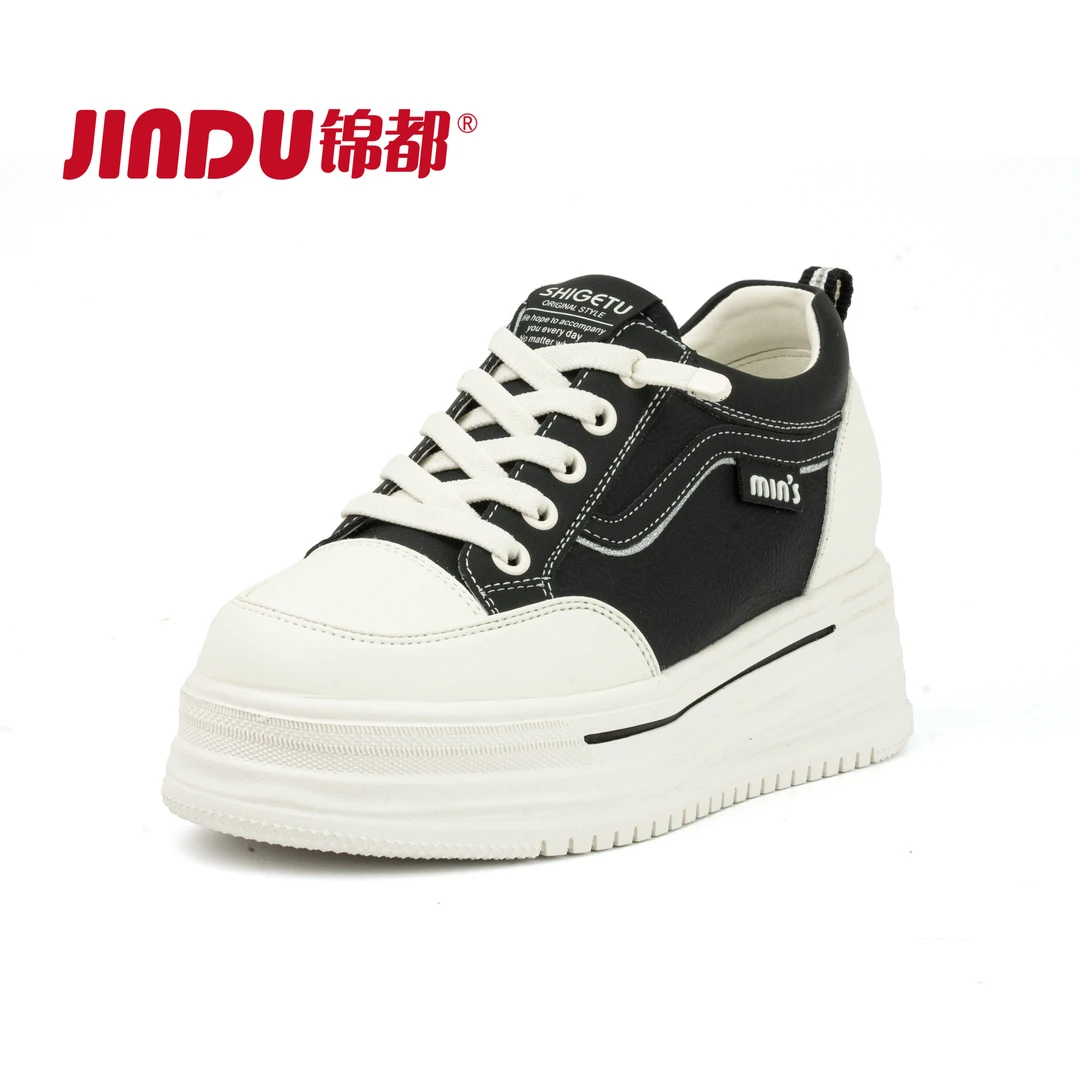 JINDU/锦都小白鞋女2025春季新款网红厚底休闲板鞋不累脚松糕女鞋