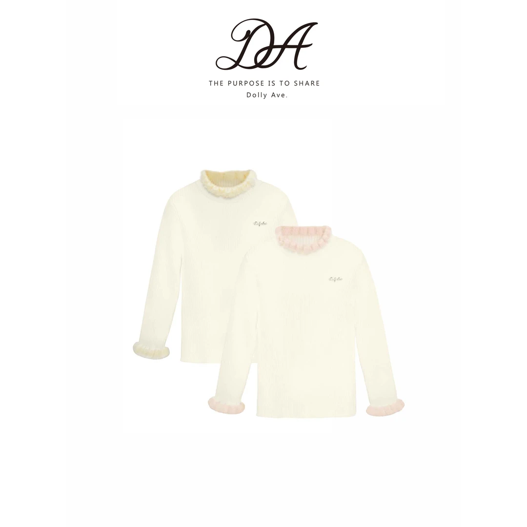 Dolly Ave「少女系列」高弹亲肤撞色毛绒花边百搭打底女童秋冬毛衣