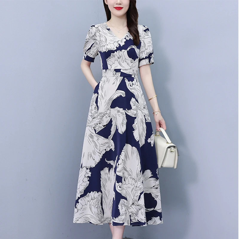 连衣裙女夏长款2025夏季新款缎面大码胖mm收腰显瘦过膝长裙子