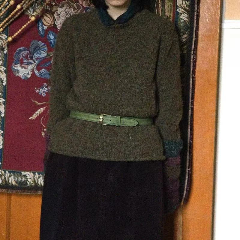 7折左岸迷香秋冬绿色时尚羊绒针织上衣