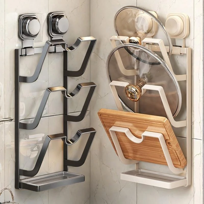 家用吸盘锅盖架放置器免打孔壁挂厨房置物架多功能砧板菜板收纳架