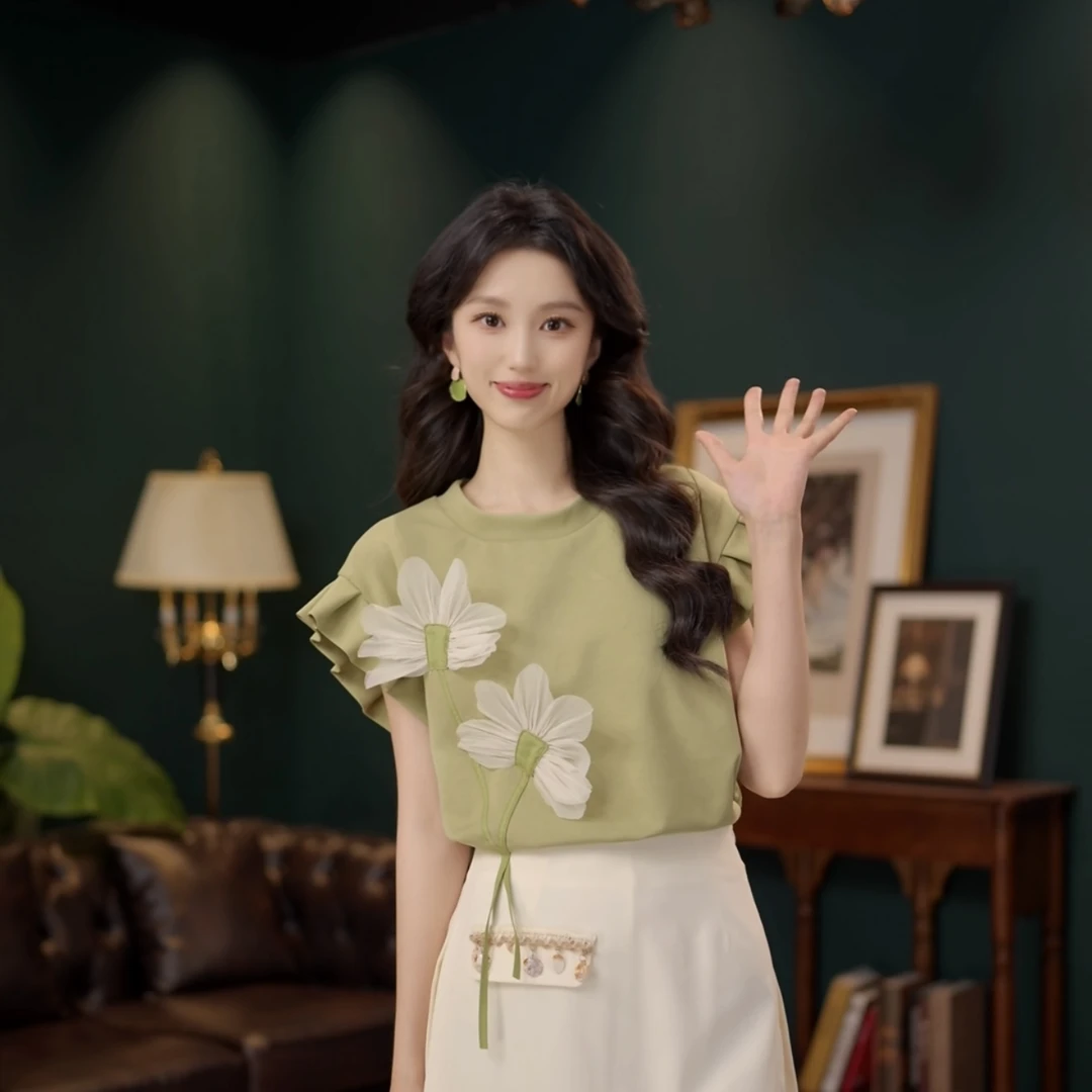 琦琦【松山森】甜美衬衫休闲百搭短袖衬衫女夏季上衣YE0706448