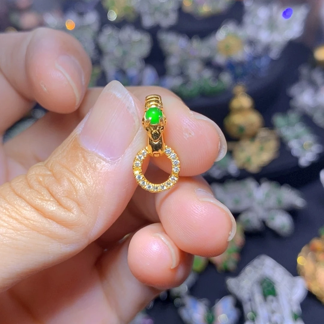 翡翠银S925镶嵌吊坠(不含链)天然