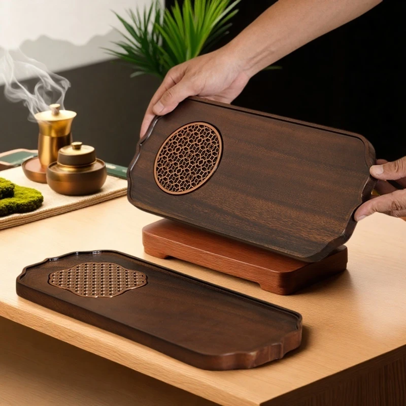胡桃木干泡盘高端茶托盘实木家用轻奢新中式小型干泡台茶盘小茶台