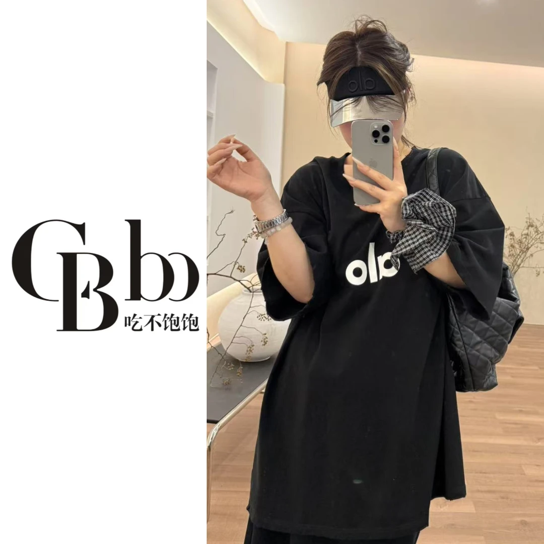 【吃不饱饱】大码 月光裁剪 极简大版字母印花T恤高级感0180