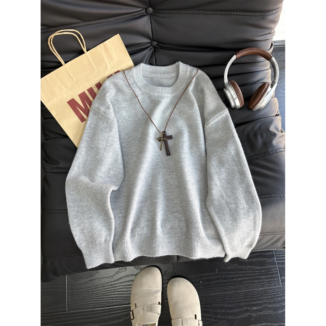 cleanfit圆领毛衣男女款秋冬季高级感内搭打底衫美式复古情侣外套