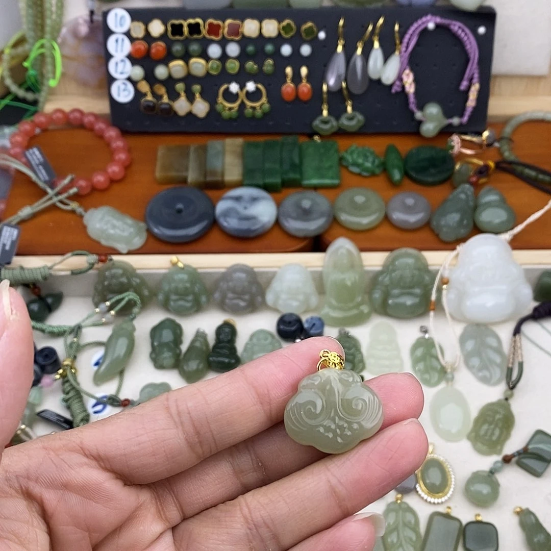 和田玉银S925镶嵌吊坠(不含链)