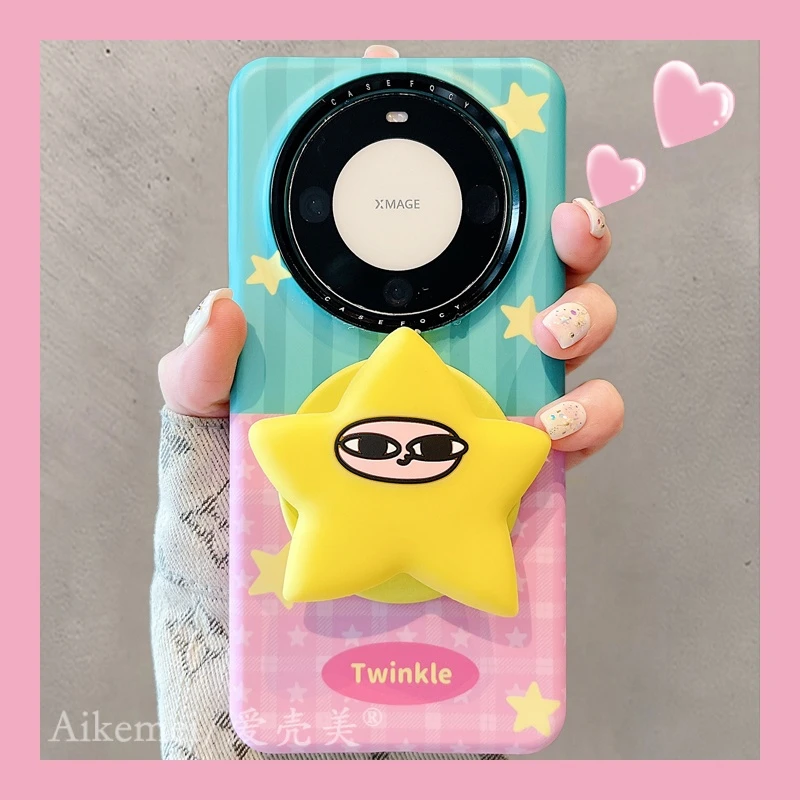 适用华为mate70pro+手机壳菲林拼接格纹mate60pro+星星磁吸支架女