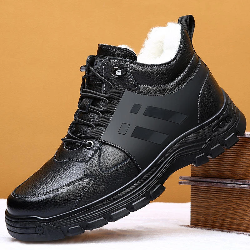 2025冬季新款保暖羊毛高帮男士棉鞋加绒皮鞋短靴子保暖男鞋运动鞋