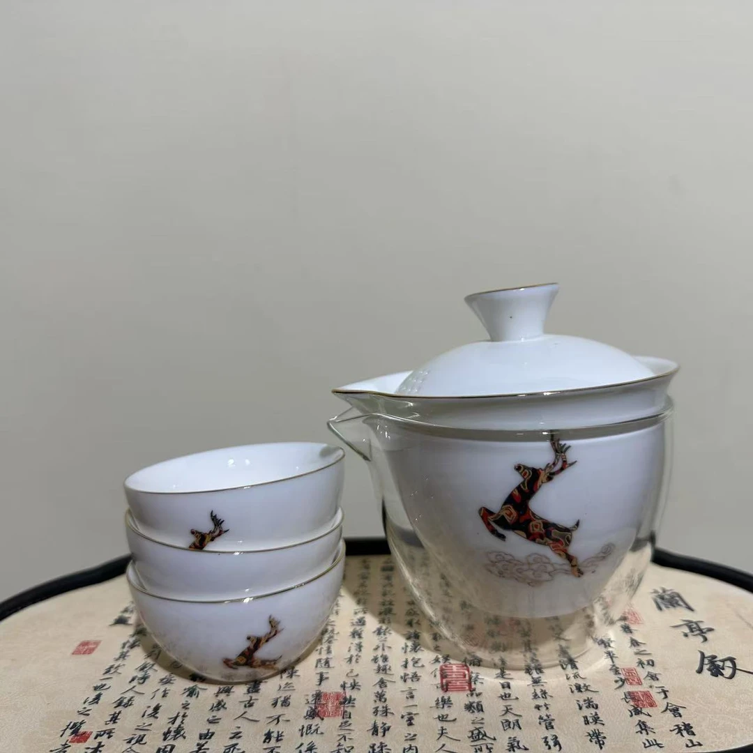 旅行茶具手工轻奢高档家用陶瓷防烫白瓷描金手工轻奢高档家用陶瓷