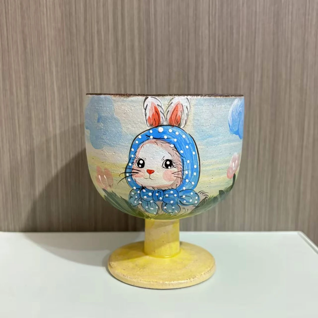 425戴帽兔子高脚紫砂水杯