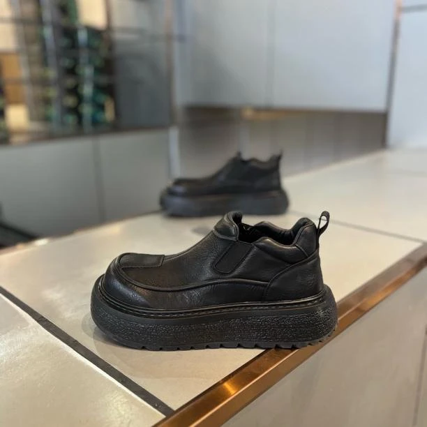 欧洲站男鞋2025冬季新款男士一脚蹬厚底增高防滑皮面切尔西短靴男