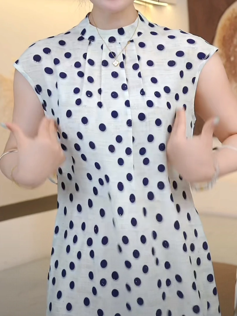 C简约休闲波点裙女2025夏季新款高端洋气气质优雅无袖连衣裙