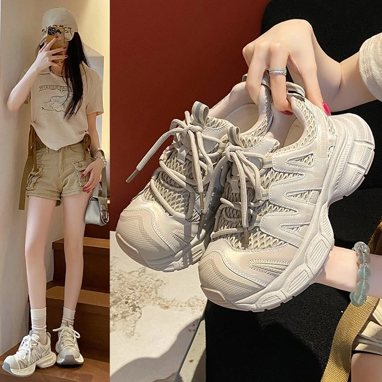 2169网面老爹凉鞋女新款夏季薄款透气休闲厚底增高运动鞋子网红