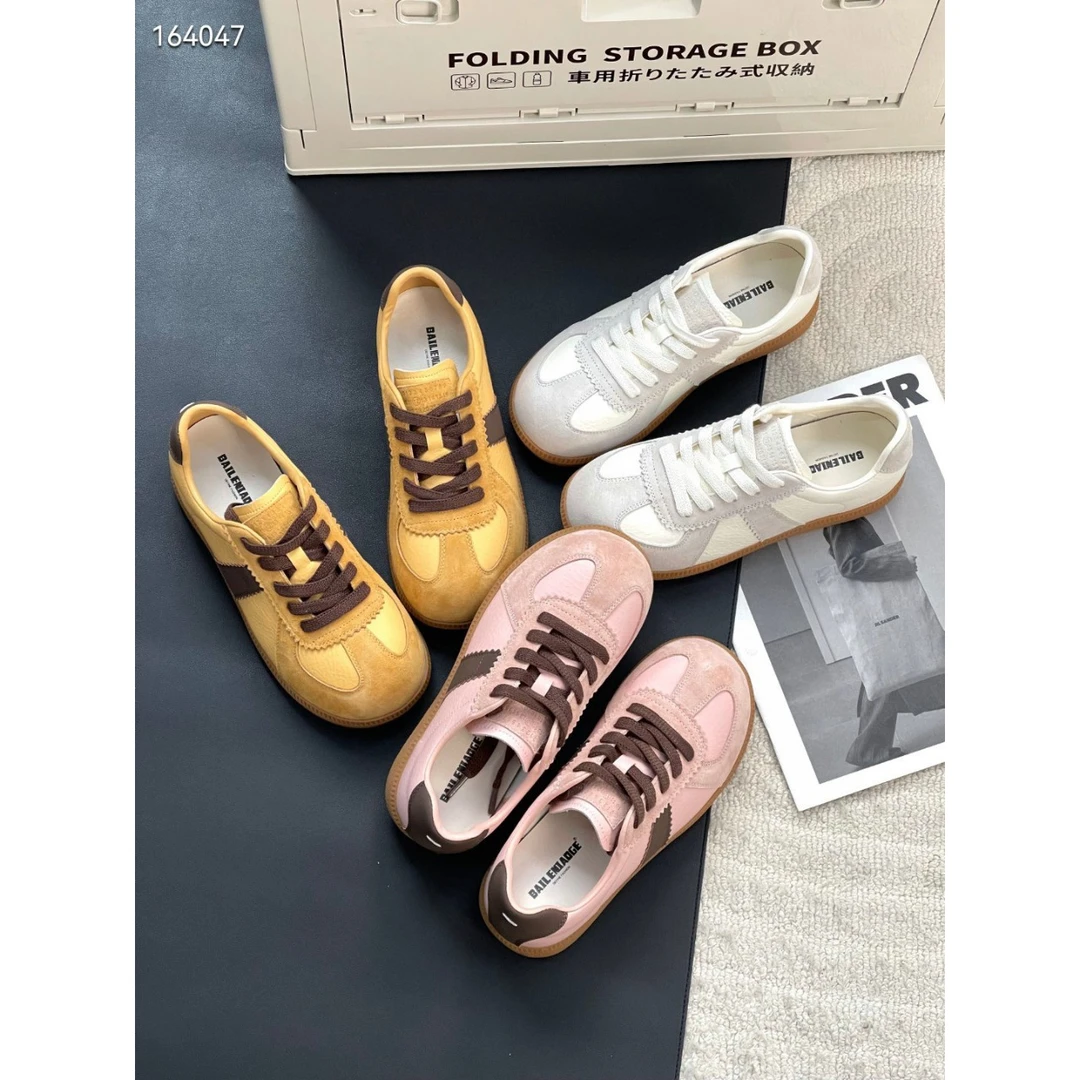 LIN- 个性俏皮休闲德训鞋2025春磨砂牛皮系带平底浅口单鞋