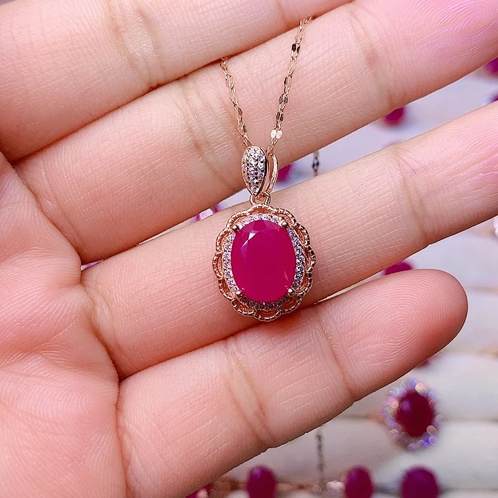 红宝石颈饰银S925镶嵌