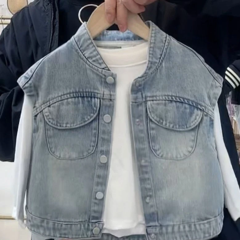 儿童春秋款小童马甲宝宝马夹牛仔童装洋气时尚百搭春季韩版牛仔