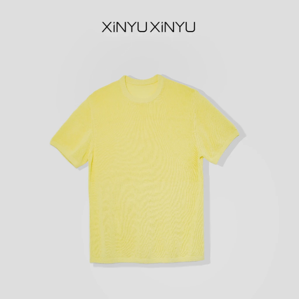 XINYU/芯与清新时尚肌理纱感针织短袖T恤 203304 夏季 简约 圆领