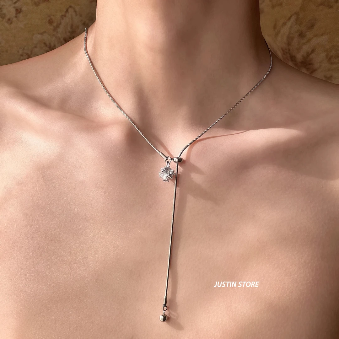 钛钢项链 闪锆立体抽拉钛钢项链轻奢高级感小众设计气质潮颈链