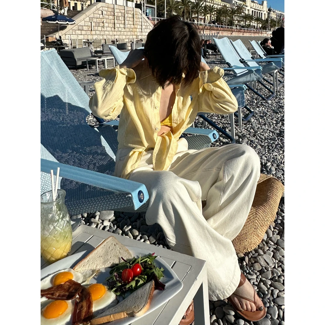 【带标】100亚麻拉劳风清冷侘寂松弛质感方领衬衫来自欧美法国GZ001