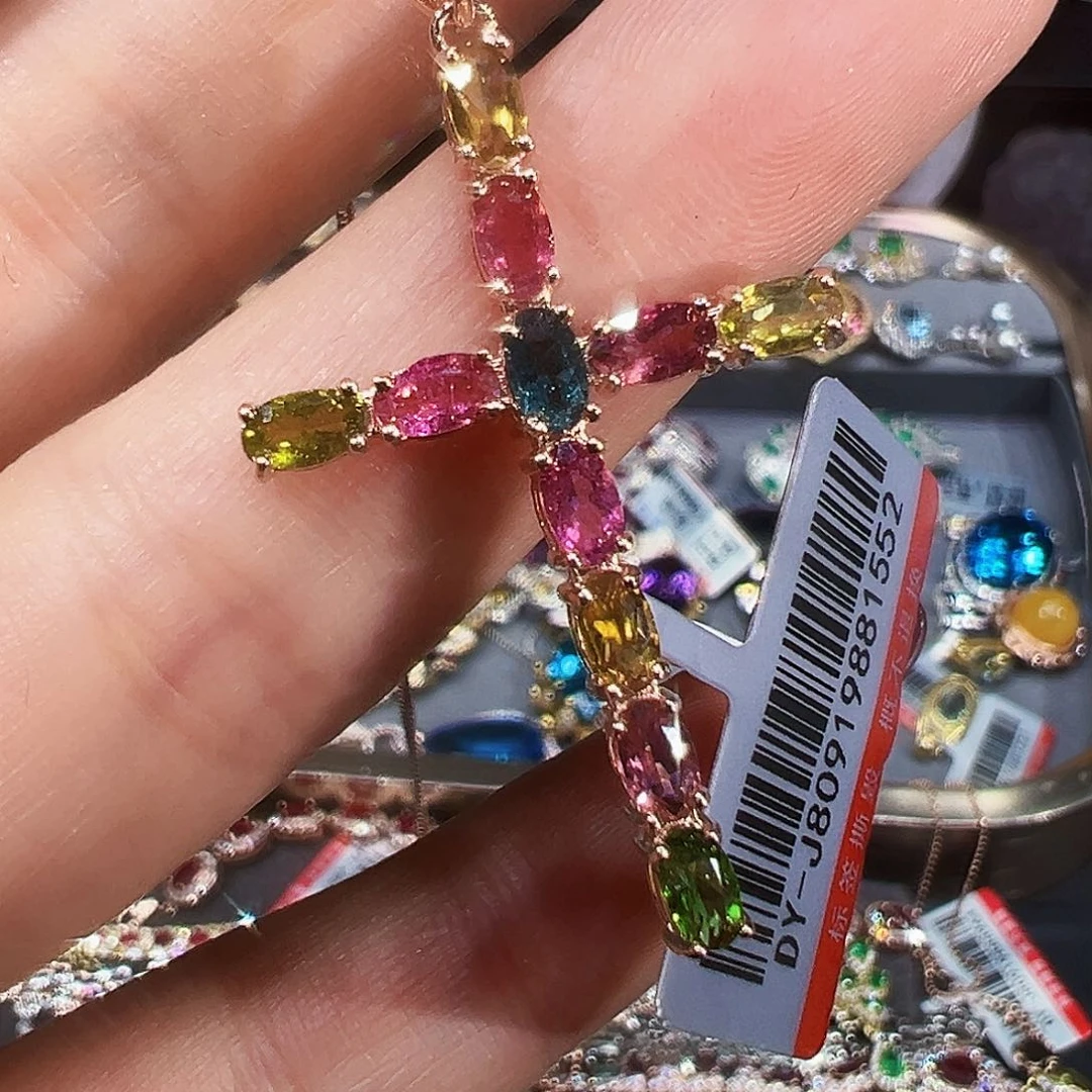 银S925镶嵌吊坠碧玺