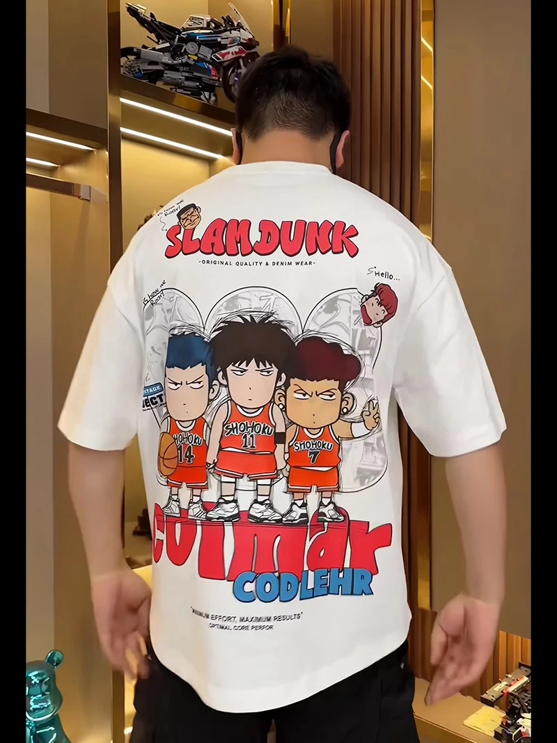 美式潮牌卡通动漫灌篮高手印花短袖t恤男士夏季新款爆款纯棉上衣