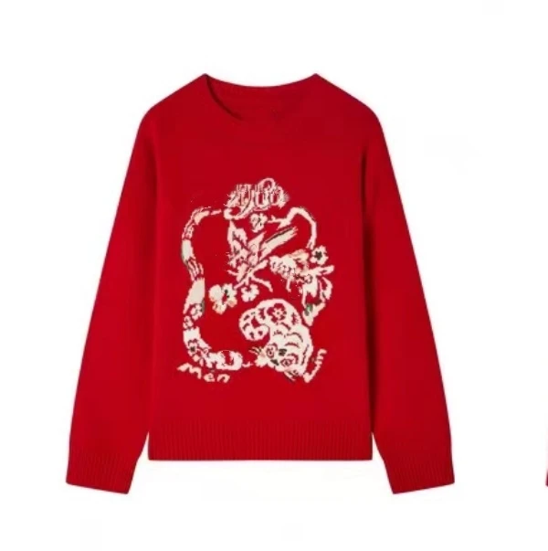 【五福逗戏】2024冬季新款时尚宽松休闲卡通刺绣针织衫Y7951