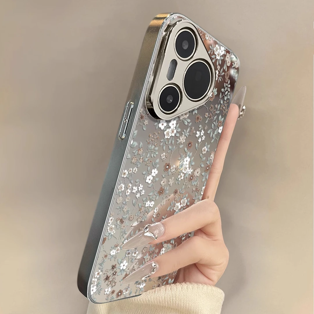 适用华为Pura80pro手机壳新款pura80ultra硅胶防摔p70白棕碎花