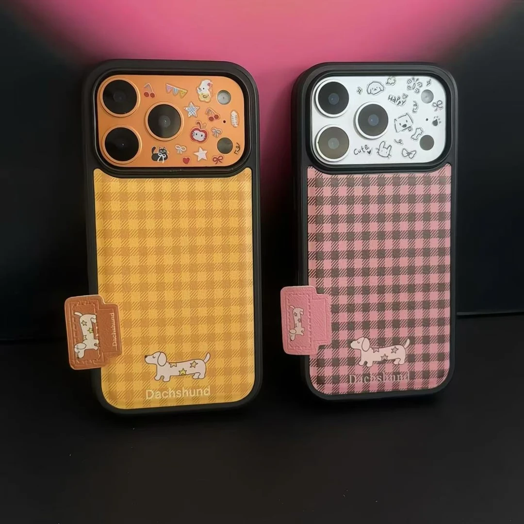 黑边气垫黄粉格纹星星小狗适用iPhone17promax手机壳苹果16/15/14