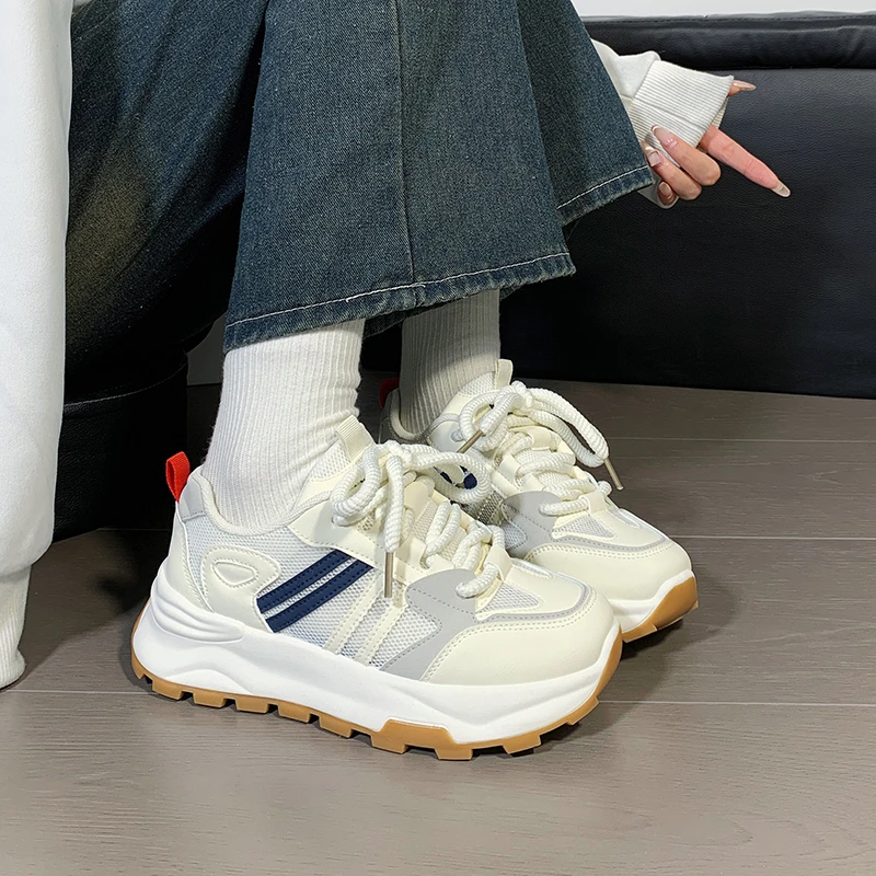 人本单网复古运动鞋夏季新款百搭厚底增高老爹鞋透气轻便女鞋