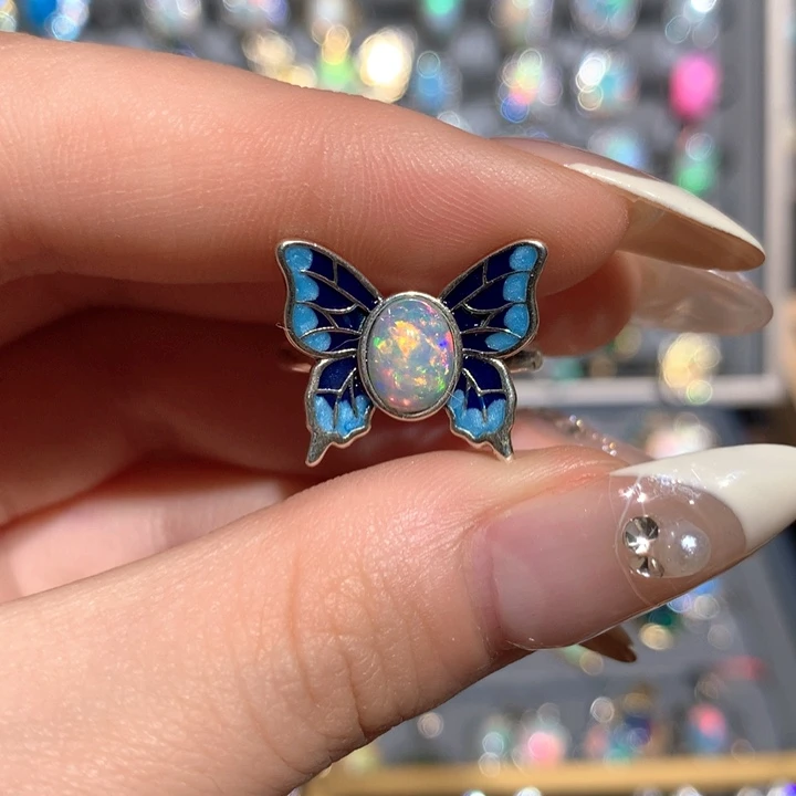 欧泊福利戒指w银S925镶嵌