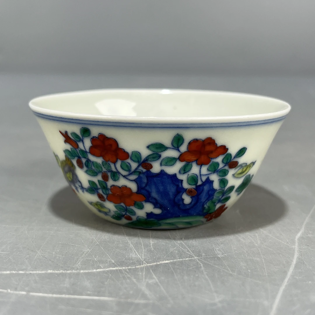 仿古瓷 仿古大明成化年制青花斗彩鸡缸杯