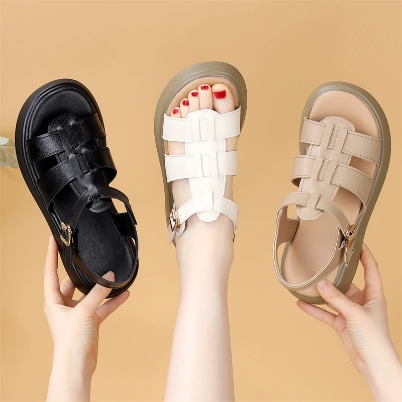 厚底时尚罗马凉鞋女2025年夏季新款时尚学生休闲编织凉鞋女大码41