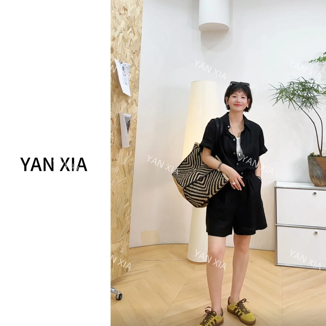 "品质赞爆" 100亚麻连体裤 夏季翻领松紧腰连体衣 简单百搭 W-260