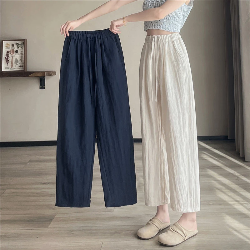 九分夏季薄款亚麻阔腿裤女2025新款八分直筒休闲女士夏天冰丝裤子