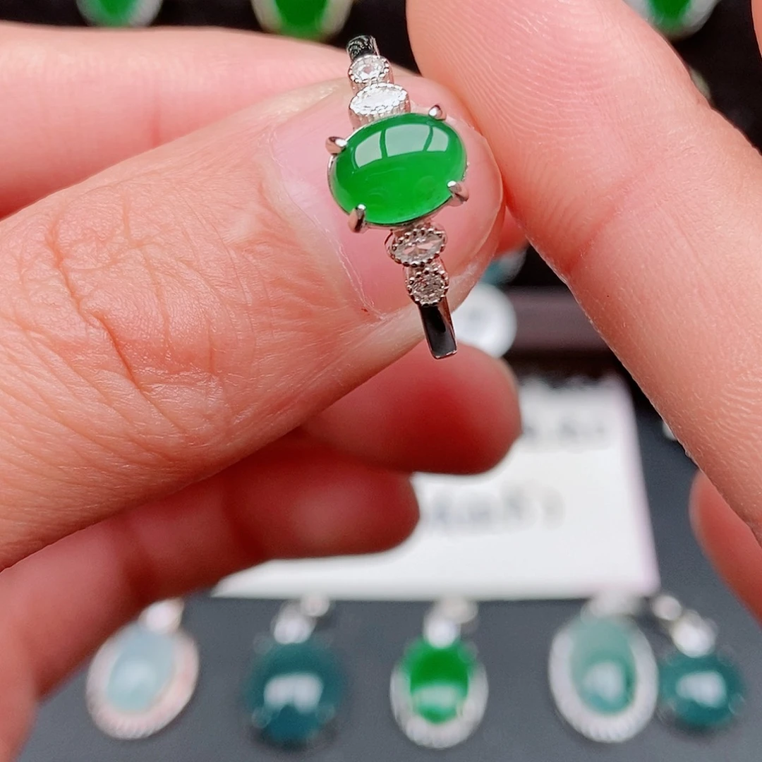 翡翠戒指银S925镶嵌854228