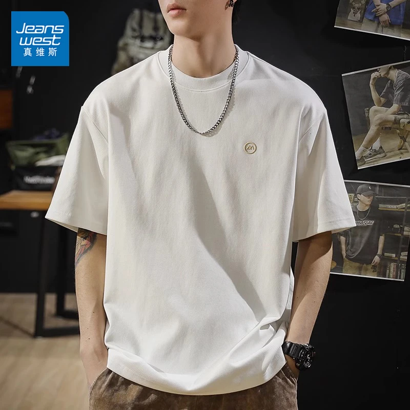 Jeanswest/真维斯夏季薄款短袖T恤男士宽松休闲百搭圆领半袖上衣