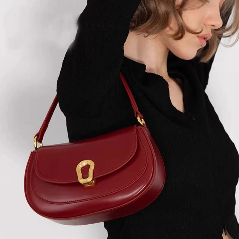 简约风双根夹层拉链袋时尚ins小众复古单肩包小包包唐风美学洋气