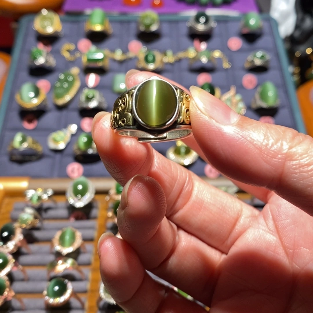 青***来和田玉（碧玉）银S925镶嵌戒指