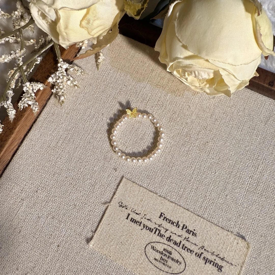 天然淡水珍珠小蝴蝶戒圈百搭叠戴款