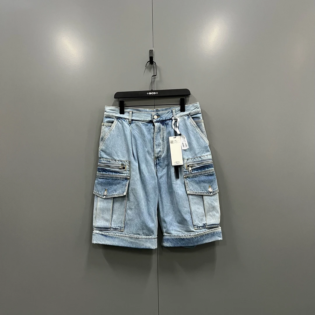99新 BALMAIN/巴尔曼 (ll) 做旧口袋牛仔短裤 31码/018263